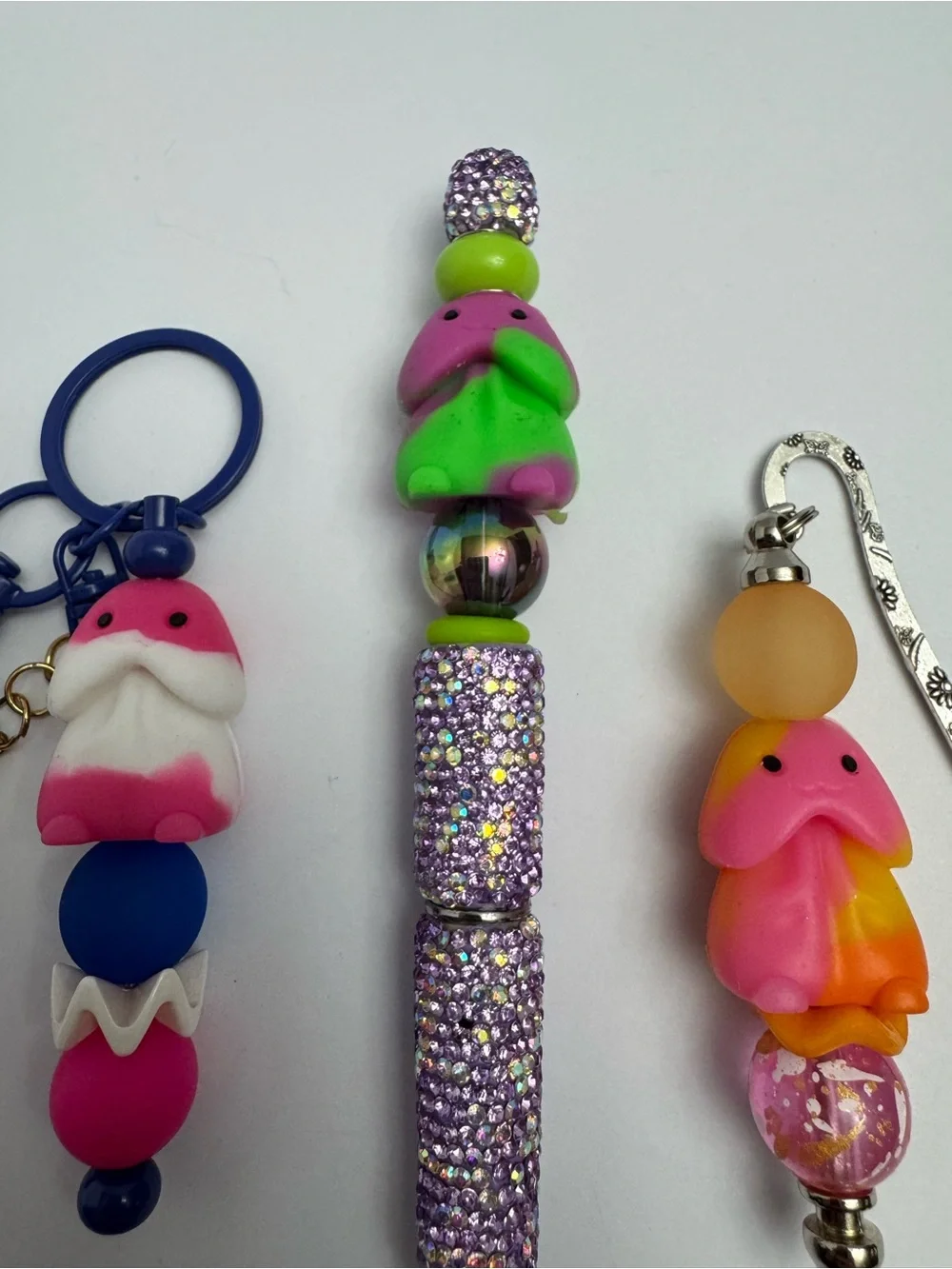 Handmade Beaded Richard Pink & Purple Pen, Keychain and Bookmark set